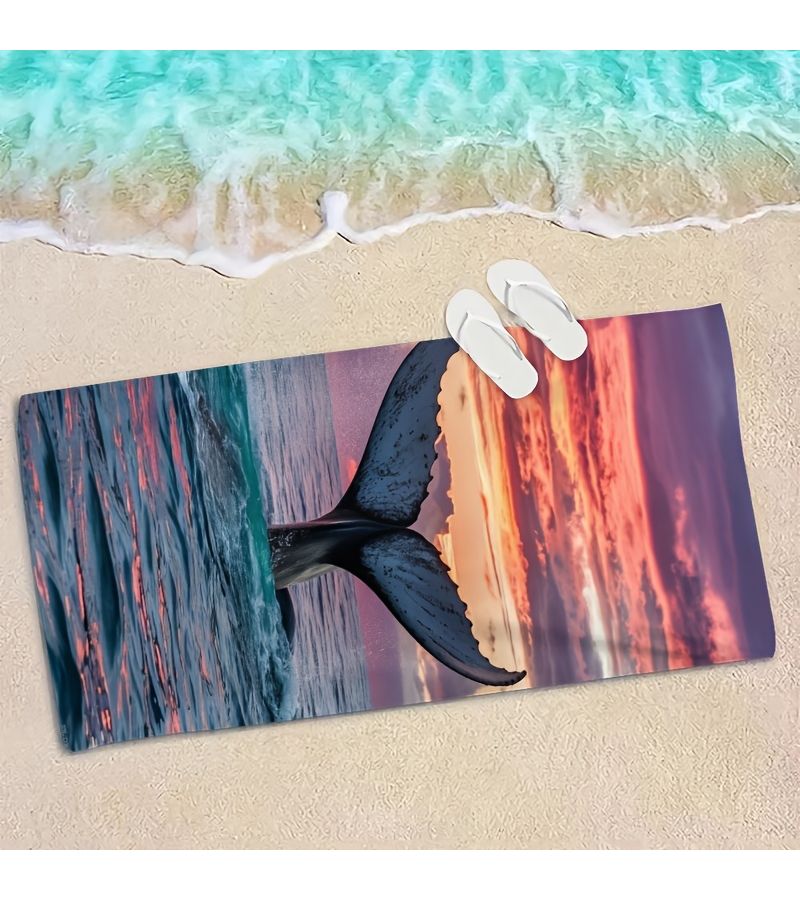 Sunset Whale Tail Beach Towel 27.5x59 Inch Quick Drying Absorbent Rectangular Towel for Summer Outdoor Travel Camping and Bathrooms - Image 4
