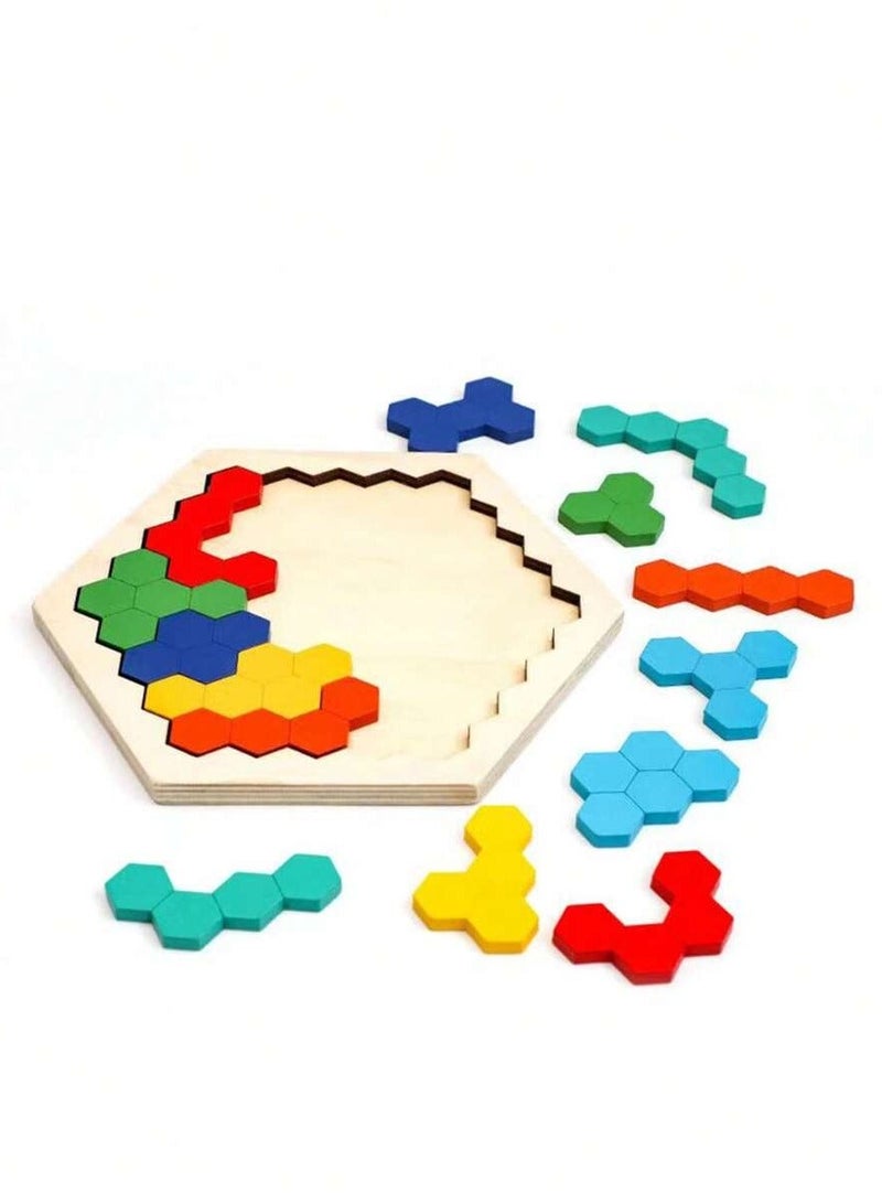 Hexagonal Wooden Geometric Puzzle Set - Educational Brain Teaser Toy for Kids and Adults, Perfect for Preschool IQ Development and Tangram Board Games, Boosts Geometric Logic Skills and STEM Learning - Image 5