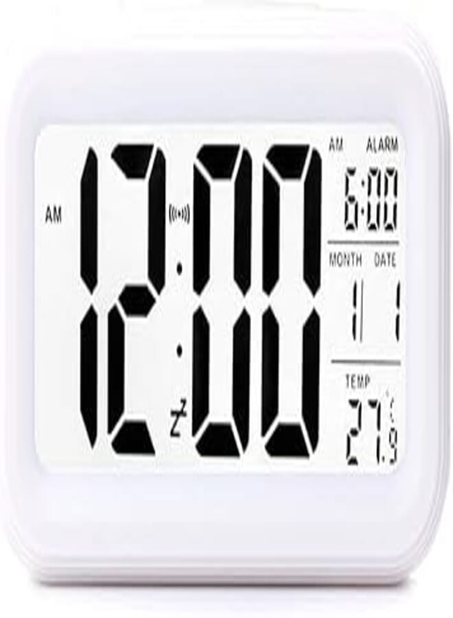 Creative Smart Nightlight Digital Alarm Clock Bedside Desk Table Electronic Clock Battery Operated Mute Luminous Alarm Clock with Adjustable Light for Kids Students White, White
