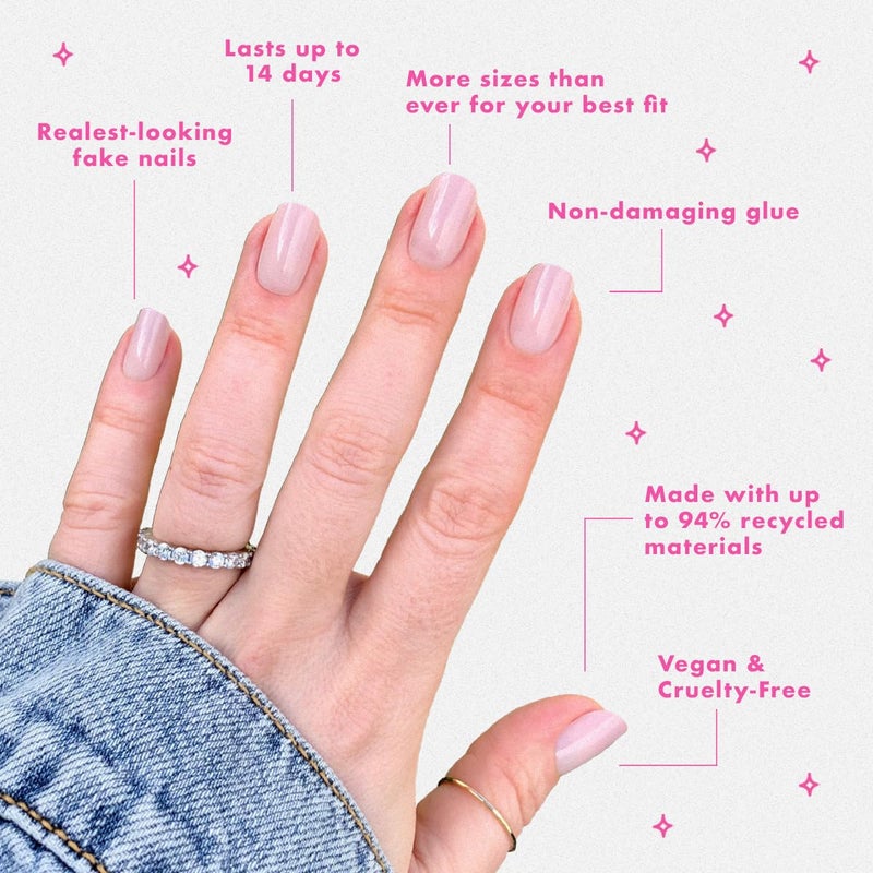 Olive & June Minimalist Instant Mani Press On Nails (Glue) | 42 Fake Nails, 21 Sizes | Non-Toxic, Long-Lasting Barely-There Look | Salon-Quality at Home | Short, Squoval | CDJ Syrup Gradient - Image 4