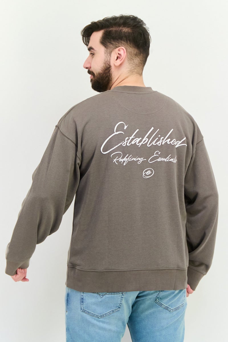 Established Redefining Essentials Men Crew Neck Long Sleeves Brand Logo Sweatshirt, Charcoal Grey - Image 4