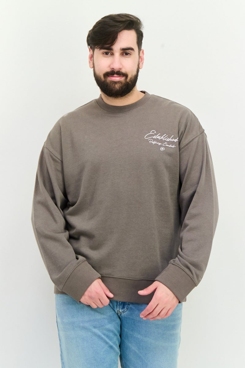 Established Redefining Essentials Men Crew Neck Long Sleeves Brand Logo Sweatshirt, Charcoal Grey - Image 1