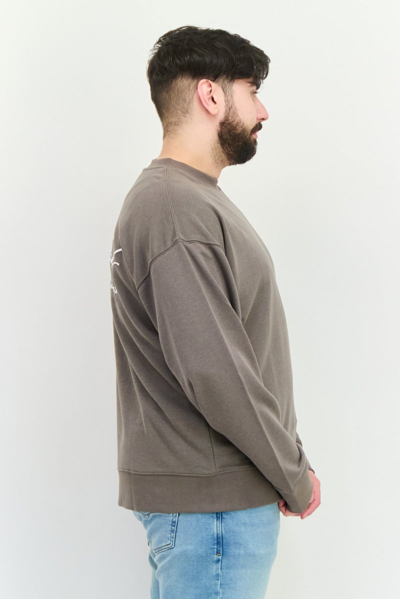 Established Redefining Essentials Men Crew Neck Long Sleeves Brand Logo Sweatshirt, Charcoal Grey - Image 3