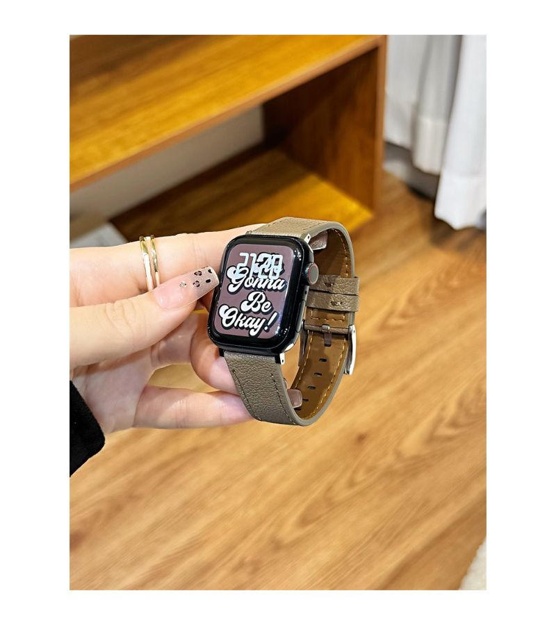 حزام من الجلد الصناعي بلون الكاكي متوافق مع Apple Watch 38 مم 42 مم - Image 5