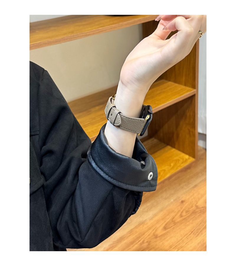 حزام من الجلد الصناعي بلون الكاكي متوافق مع Apple Watch 38 مم 42 مم - Image 4