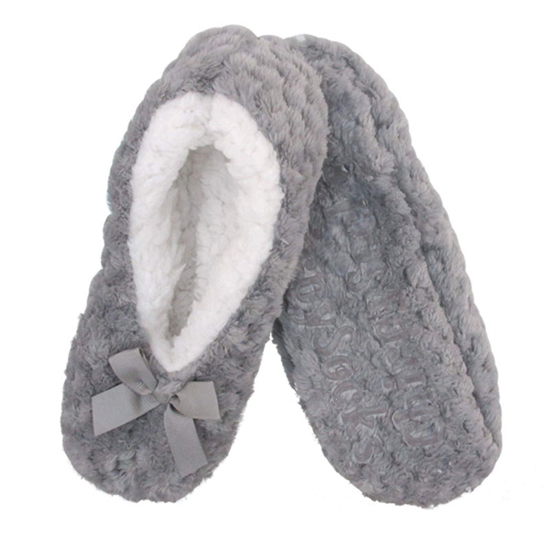 BambooMN Adult Super Soft Warm Cozy Fuzzy Soft Touch Slippers Non-Slip Lined Socks, Grey, Medium 1 Pair - Image 1