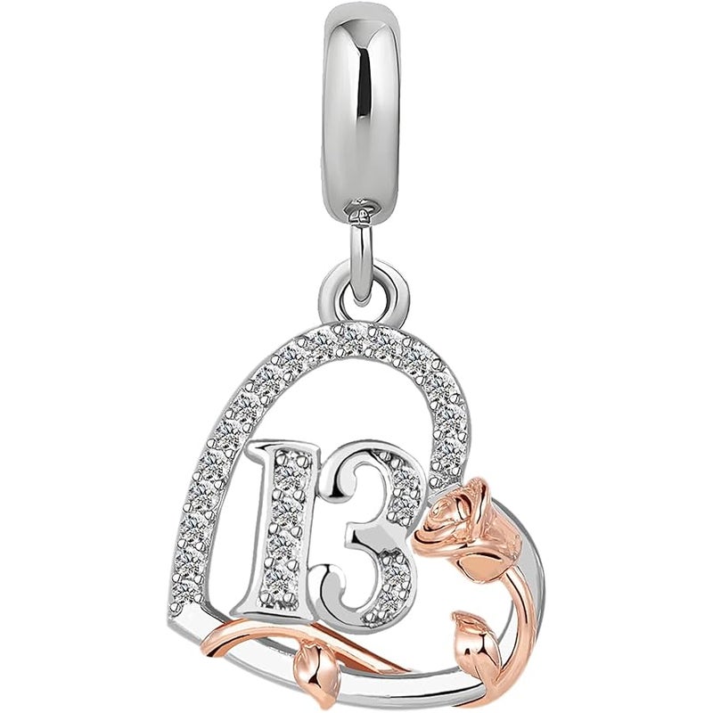 KunBead 12 13 16 18 21 30 40 50 60 70 Birthday Rose Heart Dangle Charms Compatible with Pandora Bracelet Necklace for Women - Image 2