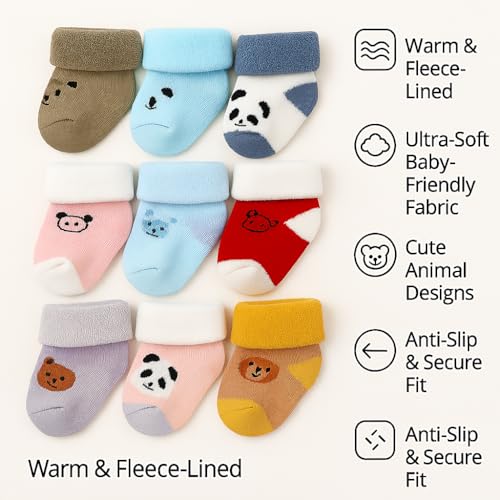 CUTEABLY Newborn Baby Winter Socks – Extra Soft Warm Cotton for Winters (0–12 Months, Unisex) (IN, Age, 0 Months, 6 Months, 6, Multicolour) - Image 5