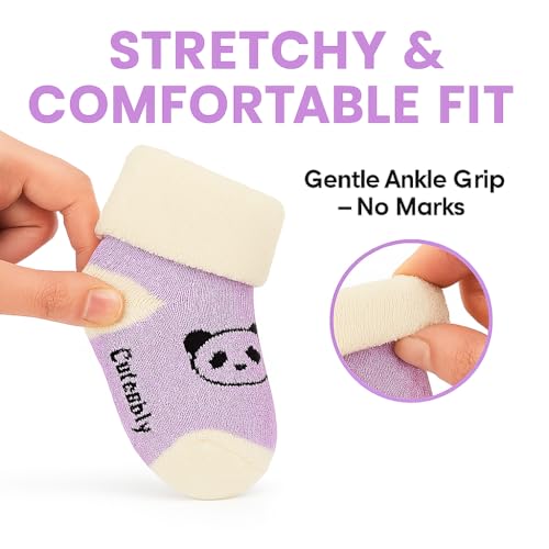 CUTEABLY Newborn Baby Winter Socks – Extra Soft Warm Cotton for Winters (0–12 Months, Unisex) (IN, Age, 0 Months, 6 Months, 6, Multicolour) - Image 3