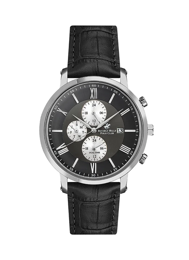 BEVERLY HILLS POLO CLUB Beverly Hills Polo Club Men's Quartz Movement Watch, Multi Function Display and Leather Strap - BP3116X.361, Black