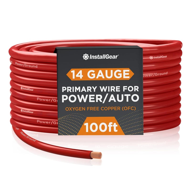 InstallGear 14 Gauge OFC Primary Remote Cable, 100-feet - Red - Speaker Cable for Car Speakers Stereos, Home Theater Speakers, Surround Sound, Radio, Automotive Cable, Outdoor - Speaker Wire 14 Gauge - Image 1
