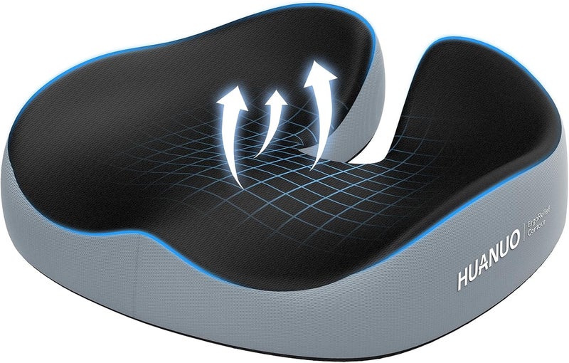 HUANUO Ergonomic Memory Foam Seat Cushion for Office Chairs - Extra Large Tailbone Pain Relief - Image 1