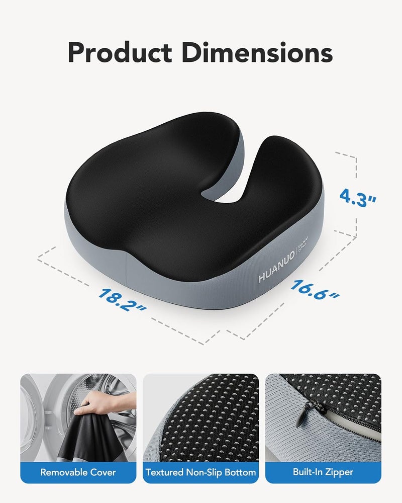 HUANUO Ergonomic Memory Foam Seat Cushion for Office Chairs - Extra Large Tailbone Pain Relief - Image 2