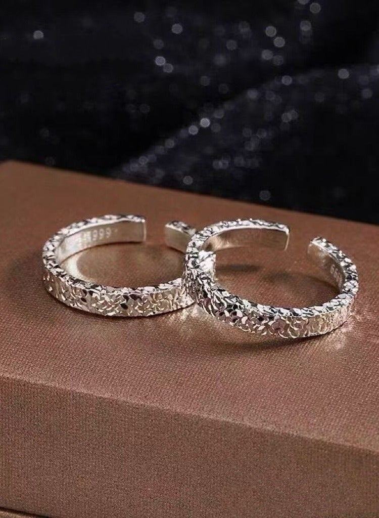أوليس فيرس  S999 مجموعة خواتم ثنائية مطلية بالفضة ومغلقة بسماكة متغيرة، متألقة مثل النجوم، مناسبة للتركيب، هدية رائعة لحفلات الخطوبة وأعياد الميلاد. - Image 2