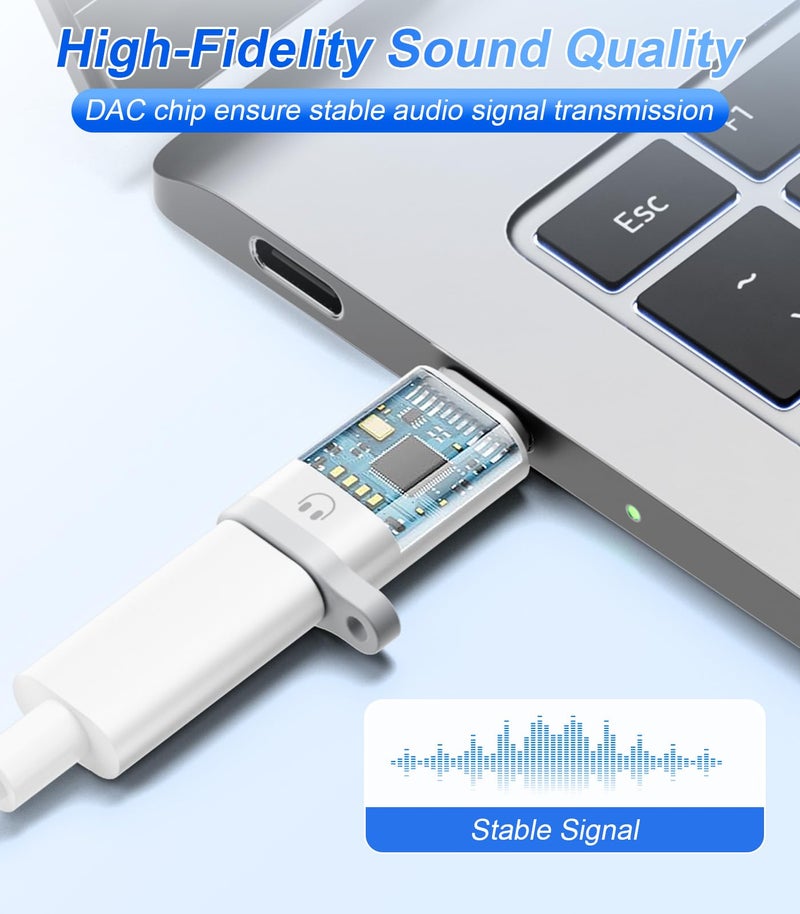 Denlane محول دينلاين لايتنينغ إلى USB C للصوت لسماعات الرأس يدعم التحكم في الخط، 2 حزمة محول USB-C ذكر إلى لايتنينغ أنثى لسماعات الأذن، غير مخصص للشحن/نقل البيانات، USB-C لهواتف آبل آيفون 17 16 15/آيباد - Image 5