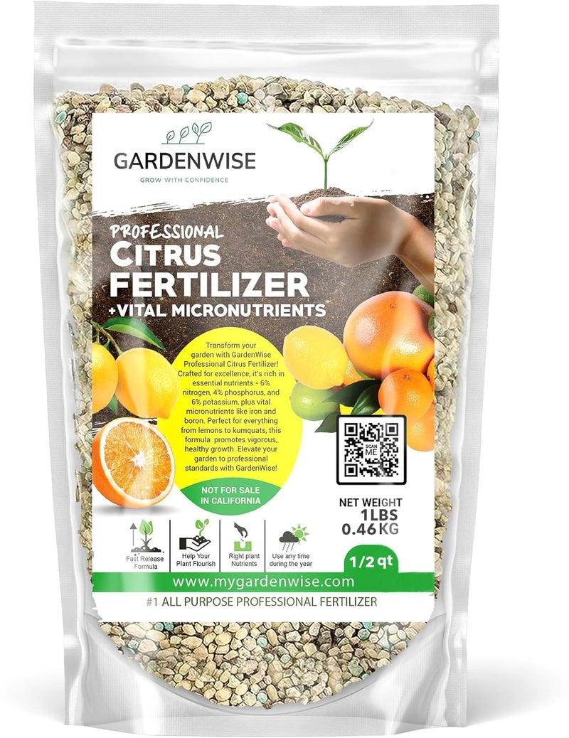 GARDENWISE Professional Citrus Fertilizer + Vital Micronutrients; Perfect Balanced NPK for All Citrus; for Indoor and Outdoor Plants; Orange, Lime, Avocado and Lemon Tree Fertilizer (1/2 Quart) - Image 1