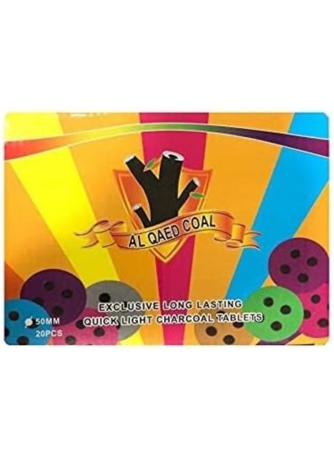 AL QAED Harbour Delights - Al Qaed Exclusive Long Lasting Charcoal Coal For Bakhoor Colored Tablets 50mm Big (20 Pcs) - Image 1