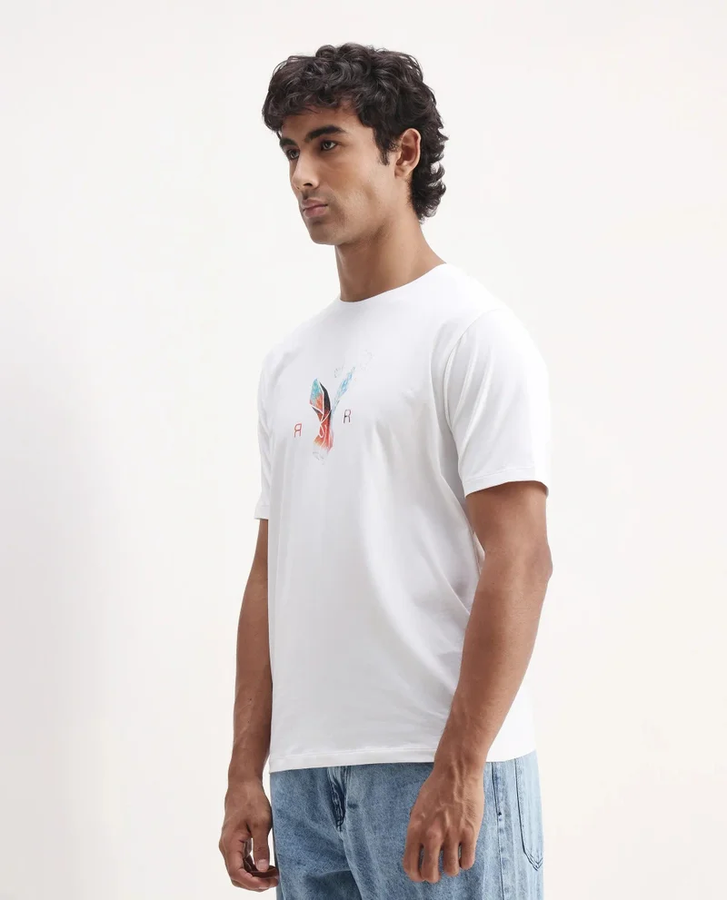 Rare Rabbit Men's Regular Fit Logo Graphic Print T-Shirt