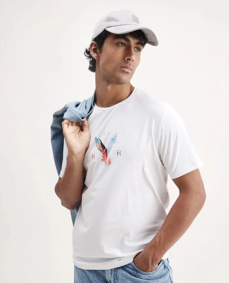 Rare Rabbit Men's Regular Fit Logo Graphic Print T-Shirt