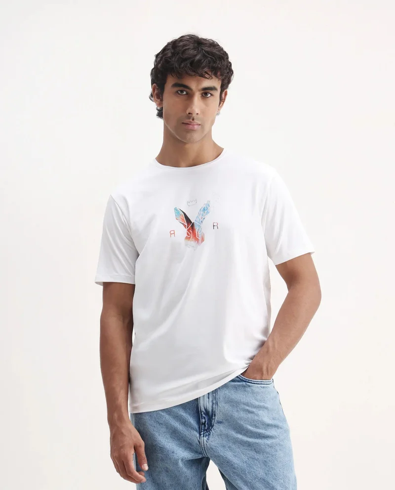 Rare Rabbit Men's Regular Fit Logo Graphic Print T-Shirt