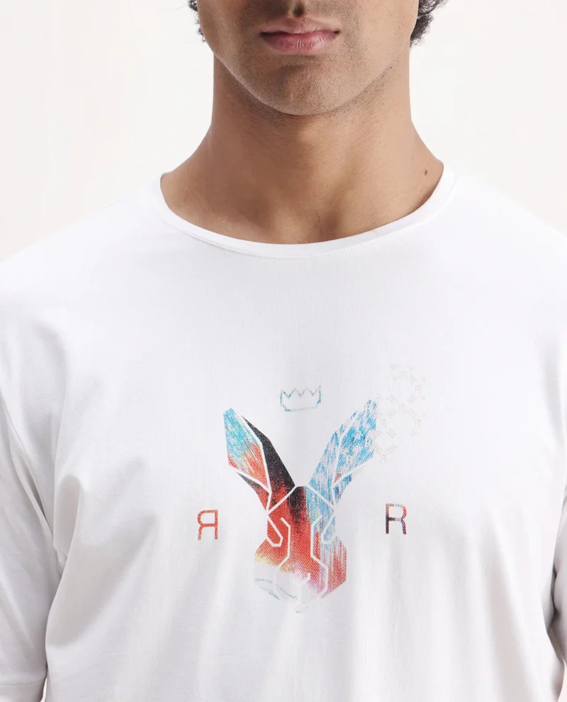 Rare Rabbit Men's Regular Fit Logo Graphic Print T-Shirt