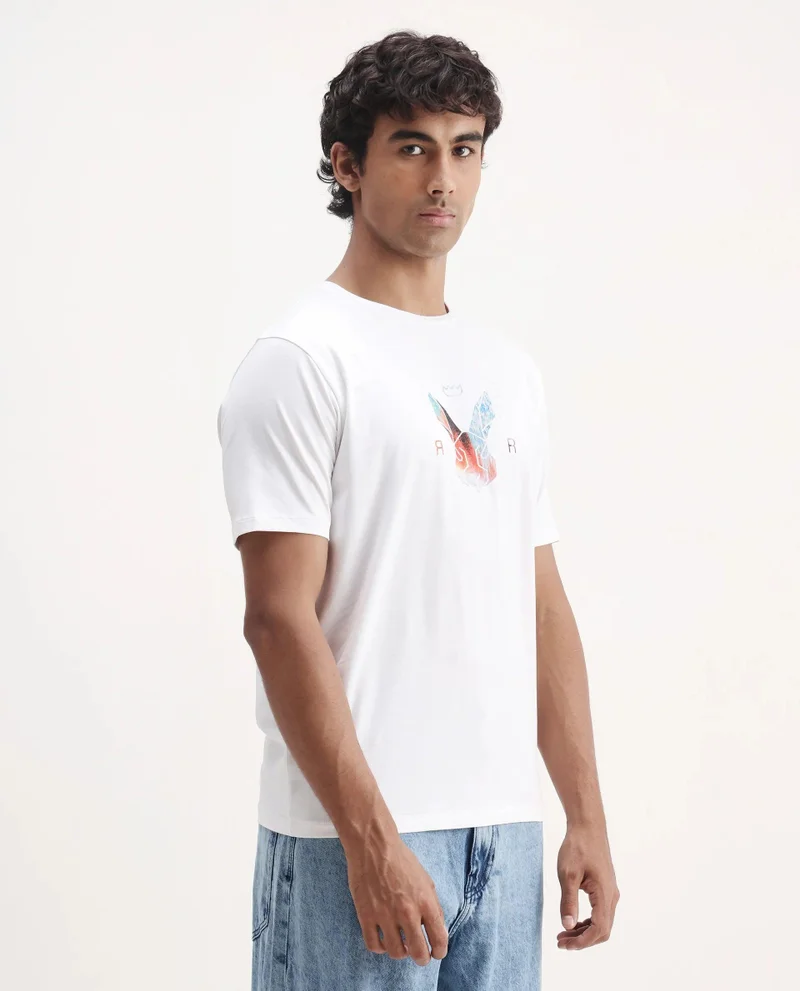 Rare Rabbit Men's Regular Fit Logo Graphic Print T-Shirt