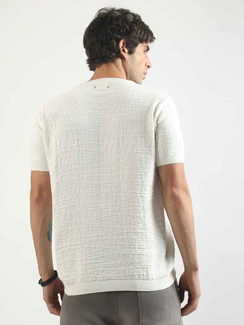 Maniac  Maniac Mens Textured Half Slevee Polo Neck White Cotton Polo T-Shirt for Men | Best Price UAE