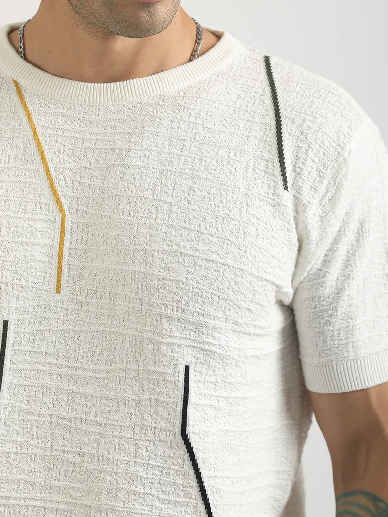 Maniac  Maniac Mens Textured Half Slevee Polo Neck White Cotton Polo T-Shirt for Men | Best Price UAE