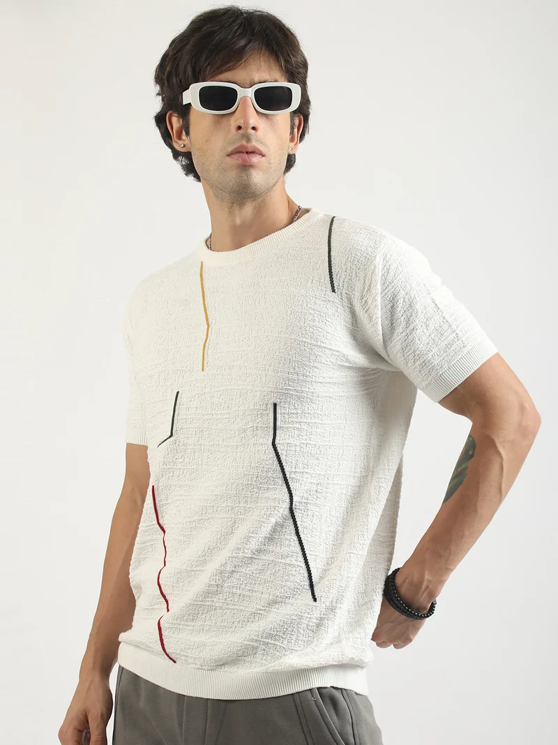 Maniac  Maniac Mens Textured Half Slevee Polo Neck White Cotton Polo T-Shirt for Men | Best Price UAE
