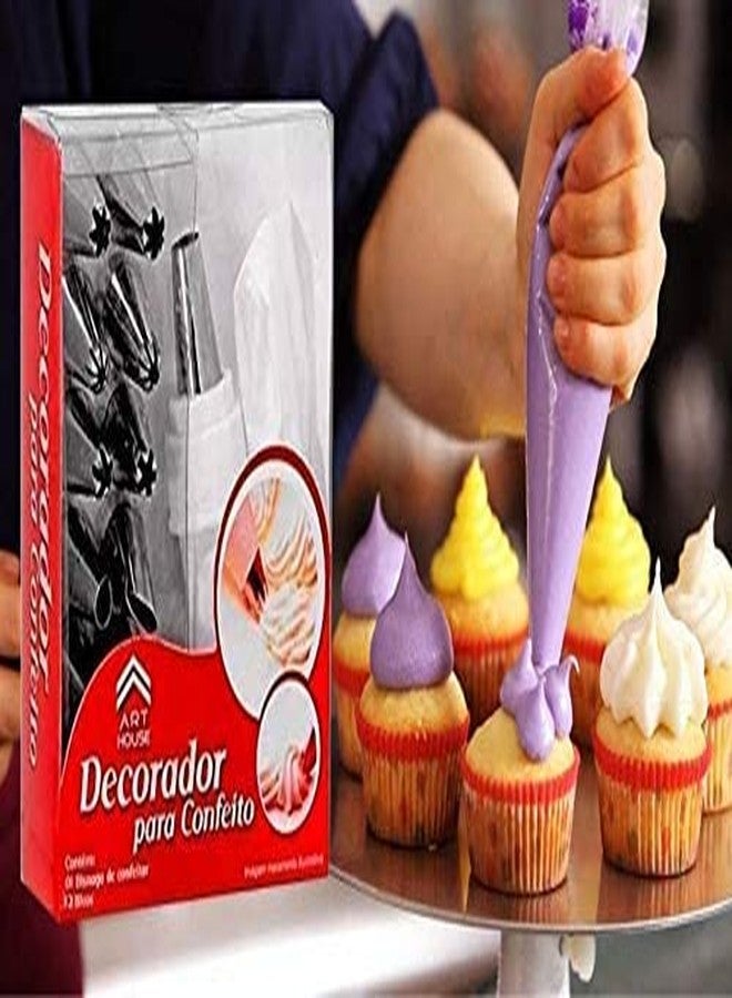 BOTIST 12 Pieces Cake Decorator Set Frosting Icing Piping Bag Tips Along Steel nozzles (Multicolor) - Image 1