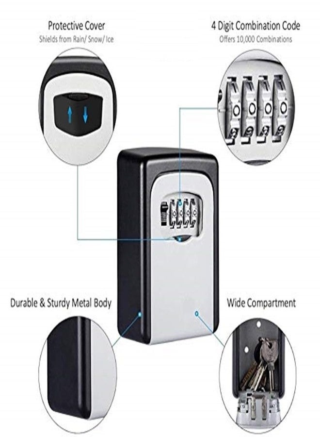 Zyomatiq Black & Silver Wall Mounted Metal Key Safe Storage Box for Keys with Combination Code Password (Pack of 1) - Image 2