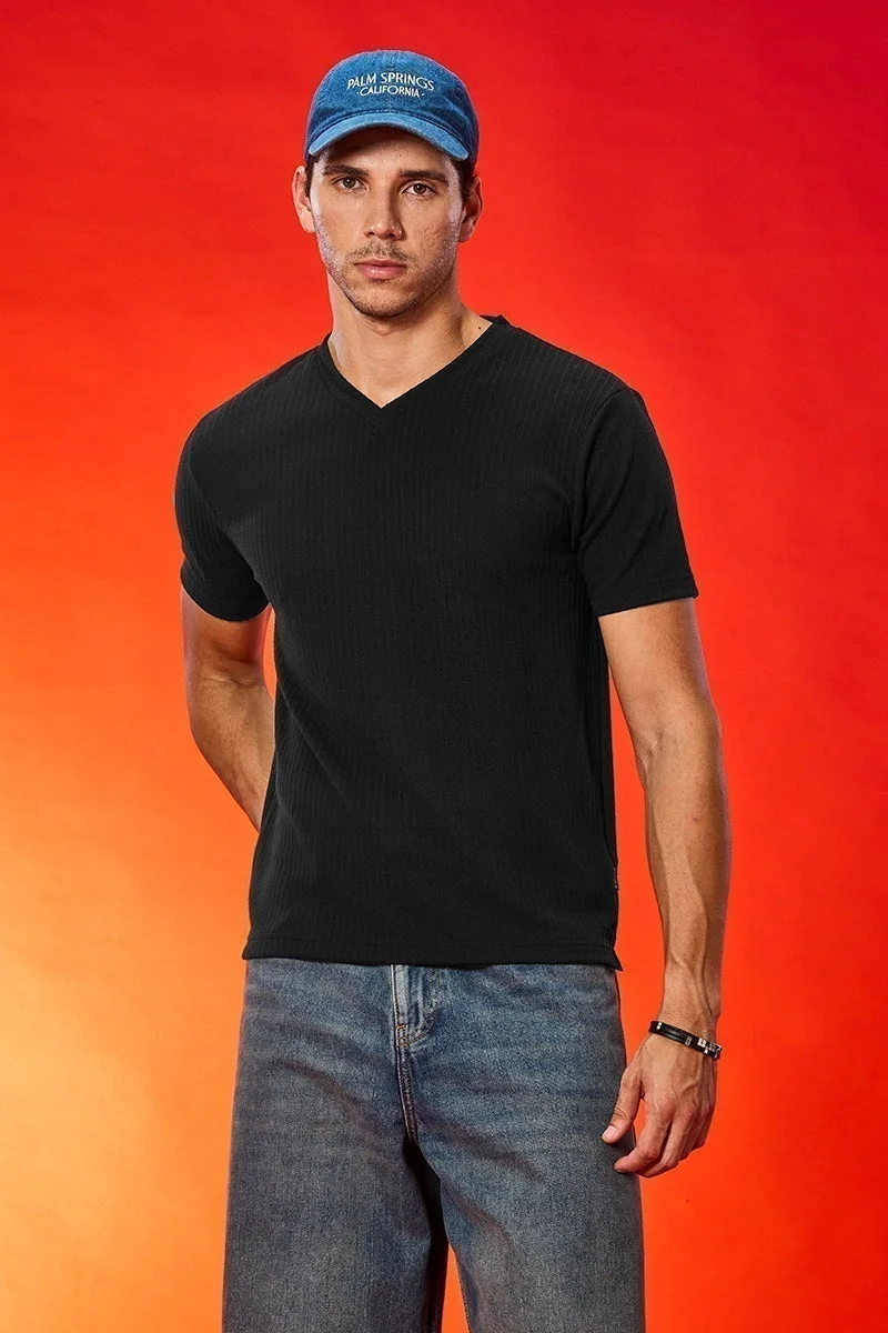SNITCH V Neck Stretch Regular Fit T-Shirt