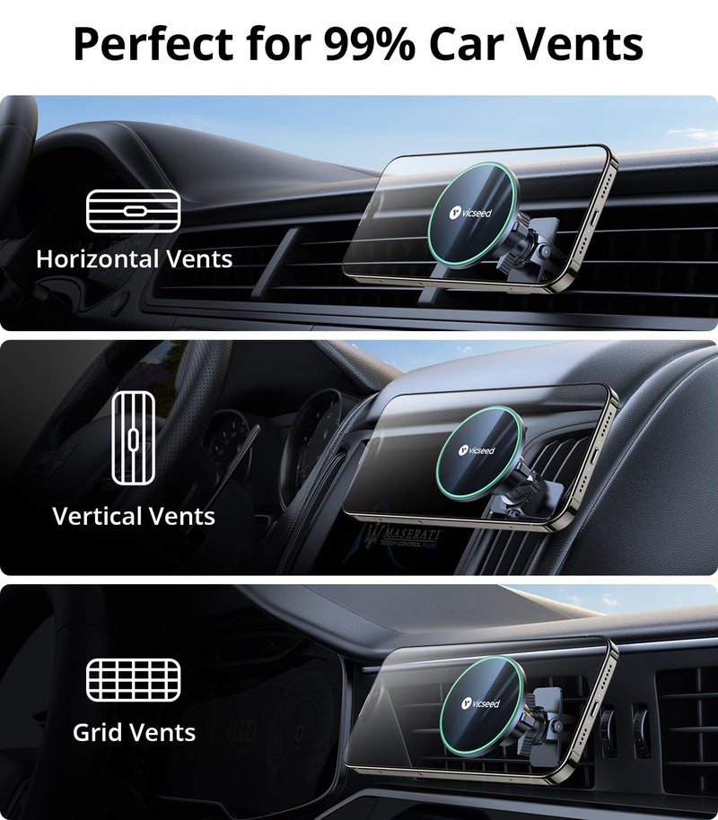 VICSEED for MagSafe Car Mount [Upgraded Strongest Magnet Power] Magnetic Phone Holder for Car Vent 360 Adjustable Magnetic Car Phone Holder Mount for iPhone 16 Pro Max 15 14 13 12 Plus Mini - Image 5