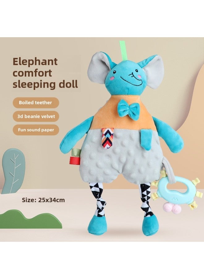 Baby Animal 3D Figurine Plush Doll With Silicone Teeth Glue Bell Paper Towel Baby Square Towel-Color:Elephant Soothing Sleeping Doll (bag With Feet) Volume Weight 280g  - Image 1