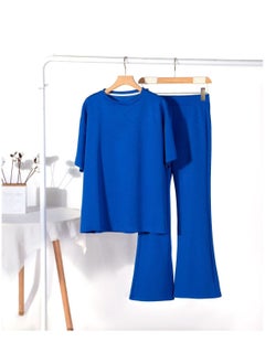 Himmel Tek Women's Knit 2 Piece Outfits - Short Sleeve Sweater Pullover Tops and Wide Leg Pants Tracksuits Lounge Set - Stylish Fall Coord Suit for Casual & Loungewear 