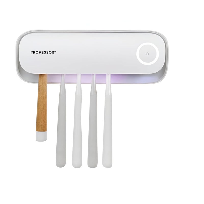Professor معقم فرشاة الأسنان UVC وحامل التعقيم | 4000mAh قابل لإعادة الشحن | حامل فرشاة أسنان مثبت على الحائط بسعة 5 فتحات لجميع أنواع فرش الأسنان | يقضي على 99.99% من البكتيريا - معتمد من يوروفينز | معتمد من CE - Image 1