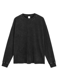Wholesale Vintage American Style T-Shirt For Men Loose Fit Long Sleeve Autumn Trendy Brand Ins Washing Distressed Heavyweight To Long Sleeve-Black