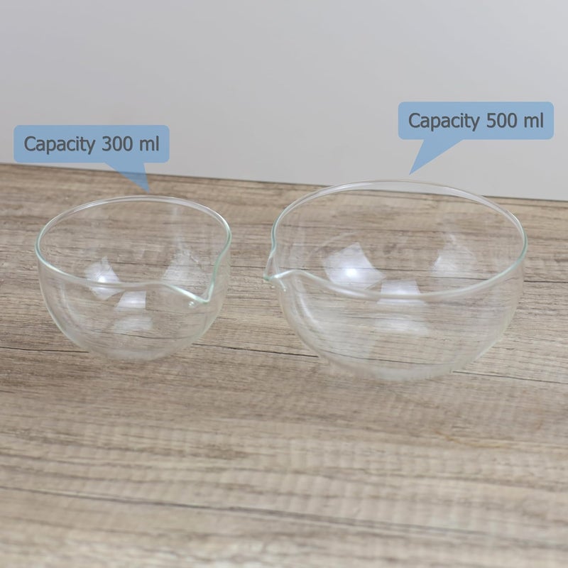 EIKS Glass Bowls with Spout for Mixing and Serving Sauce Jam Salad Coffee Milk Cooking Baking 300ml  500ml - Image 2