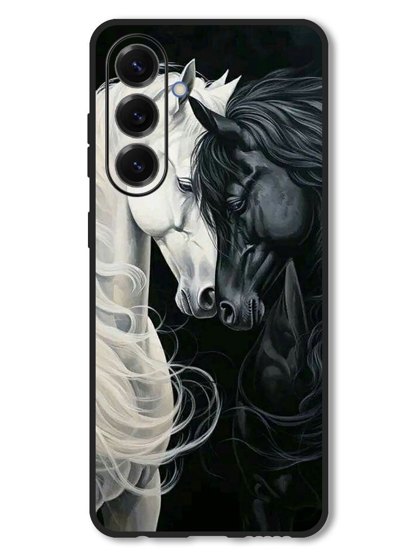 Theodor Case Compatible with Samsung Galaxy F56 6.74 Inch Protection Shockproof Bumper Cover Black and White Horse - Image 1