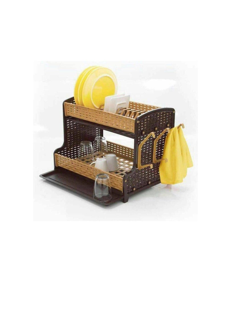 مطبقية رتان عملية للتخزين المنزلي مساحة تخزين مثالية لتنظيم الأغراض الصغيرة مثل الأطباق OM (بيج & بني) - Image 1