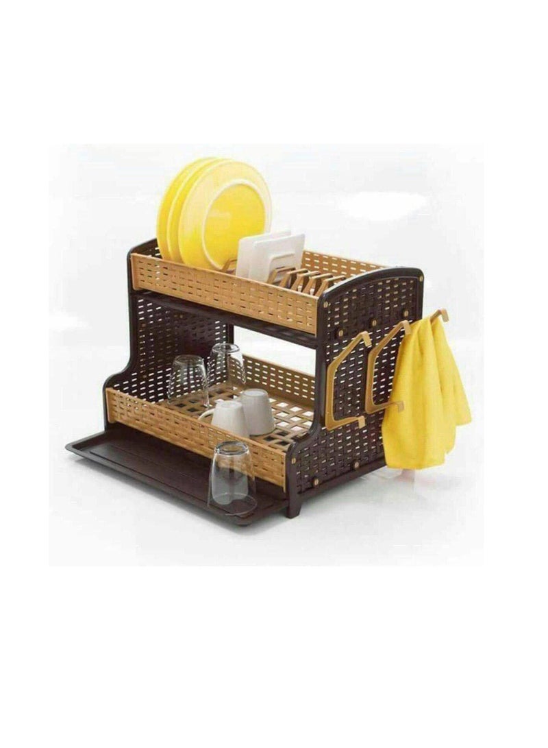 مطبقية رتان عملية للتخزين المنزلي مساحة تخزين مثالية لتنظيم الأغراض الصغيرة مثل الأطباق OM (بيج & بني) - Image 3