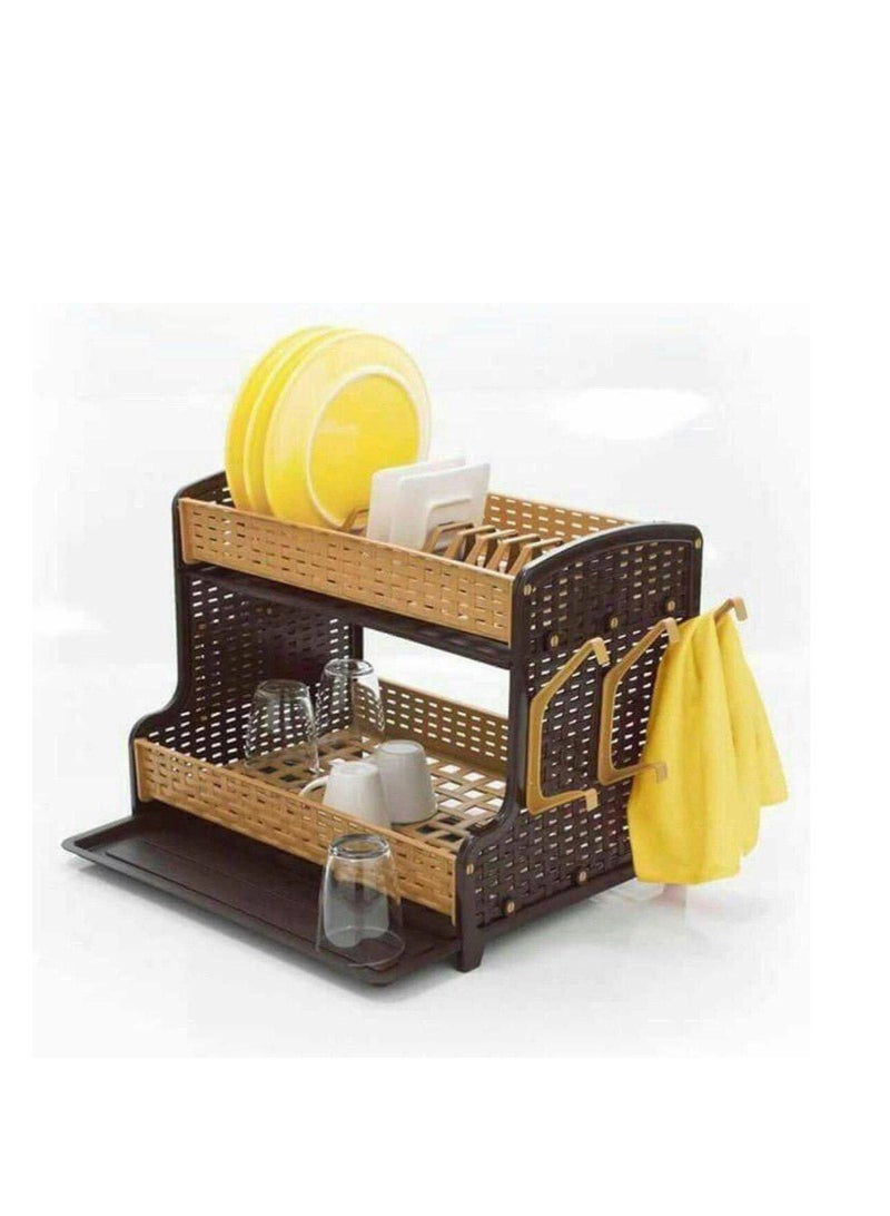 مطبقية رتان عملية للتخزين المنزلي مساحة تخزين مثالية لتنظيم الأغراض الصغيرة مثل الأطباق OM (بيج & بني) - Image 4