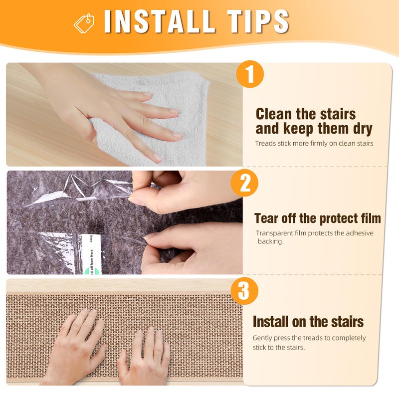 Deerly Linen Stair Treads Non Slip 15pcs Stair Runner for Wooden Steps Peel and Stick Stairs Carpet Treads Indoor Staircase Covers Mat with Self-Adhesive Backing for Pets and Kids 8"X30" Beige - Image 3