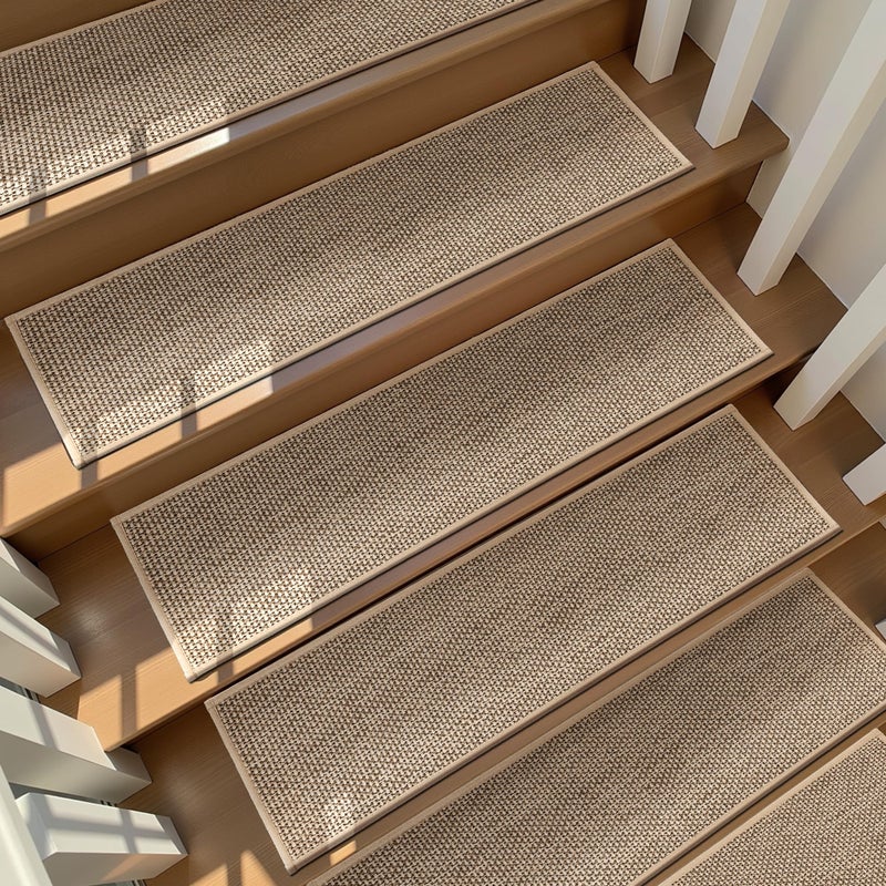 Deerly Linen Stair Treads Non Slip 15pcs Stair Runner for Wooden Steps Peel and Stick Stairs Carpet Treads Indoor Staircase Covers Mat with Self-Adhesive Backing for Pets and Kids 8"X30" Beige - Image 1