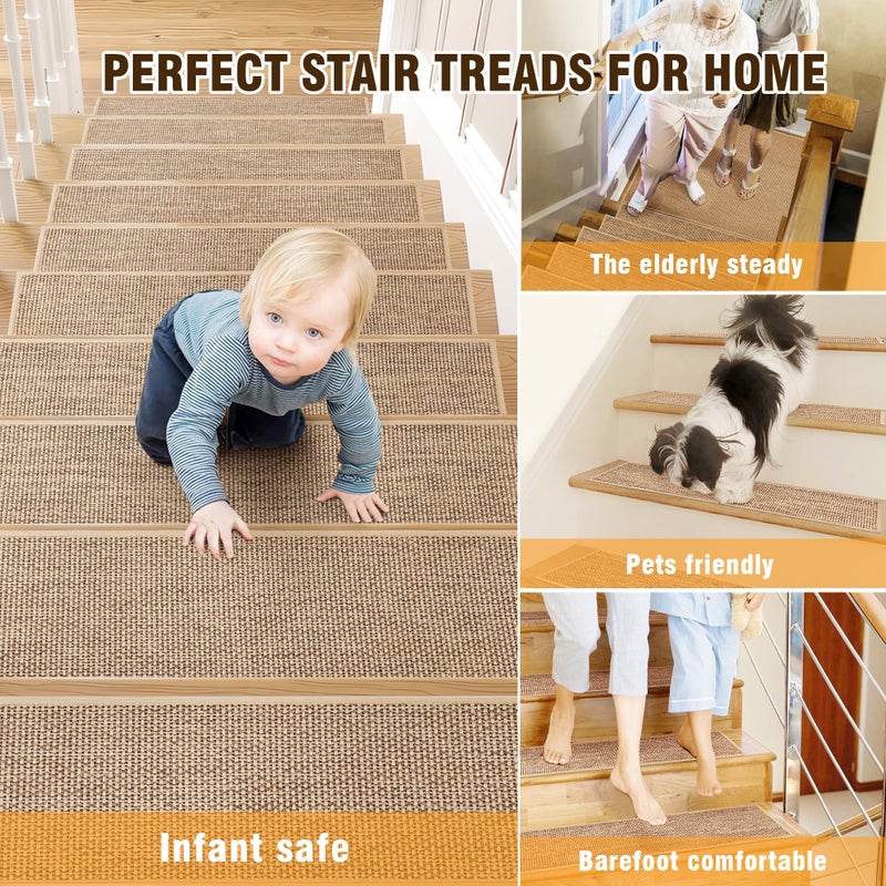 Deerly Linen Stair Treads Non Slip 15pcs Stair Runner for Wooden Steps Peel and Stick Stairs Carpet Treads Indoor Staircase Covers Mat with Self-Adhesive Backing for Pets and Kids 8"X30" Beige - Image 5