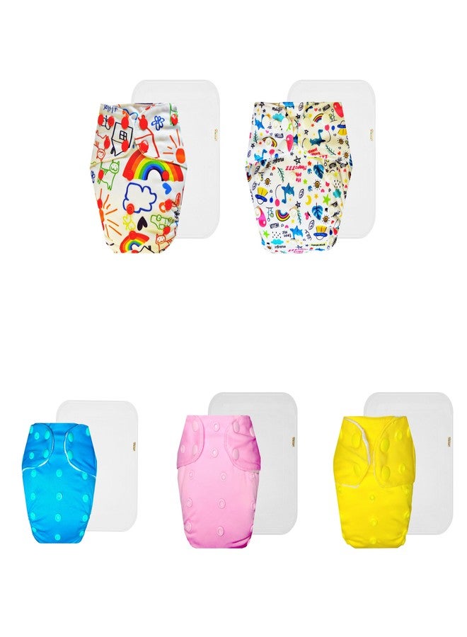 Dumbledo Premium Cloth Diaper with Cotton Insert (Pack of 5) | Soft & Gentle | 6-Layer Absorbent Pad | Quick Dry | Trusted by Moms | 3 Months - 3 Years | Unisex Baby - Image 1