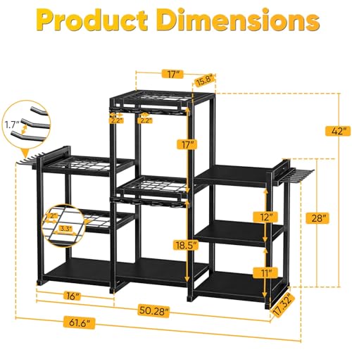POKIPO 42" H Large Garden Tool Organizer, Holds Up to 86 Tools, Heavy Duty Yard Tool Organizer for Garage, 61“ Wide Lawn Freestanding Tool Storage Rack for Outdoor Shed Tool Rake, Shovel, Brooms - Image 2