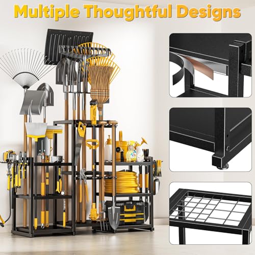POKIPO 42" H Large Garden Tool Organizer, Holds Up to 86 Tools, Heavy Duty Yard Tool Organizer for Garage, 61“ Wide Lawn Freestanding Tool Storage Rack for Outdoor Shed Tool Rake, Shovel, Brooms - Image 3