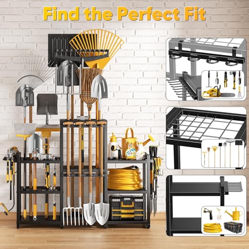 POKIPO 42" H Large Garden Tool Organizer, Holds Up to 86 Tools, Heavy Duty Yard Tool Organizer for Garage, 61“ Wide Lawn Freestanding Tool Storage Rack for Outdoor Shed Tool Rake, Shovel, Brooms - Image 4