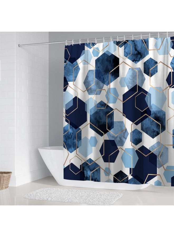 LQCOOL 4Pcs Blue Bathroom Set Geometric Shower Curtain Set Modern Art Navy Blue Abstract Bathroom Curtain Set with 12 Hooks, Bathroom Carpet Bath Mat and Toilet Rugs - Image 4